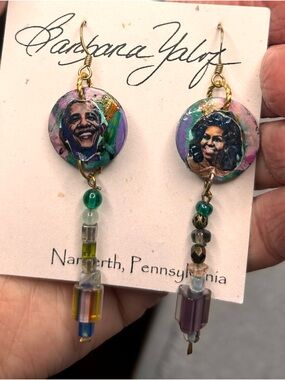 Obamas earrings Artisian Mixed-Media Drop in Purple & Green